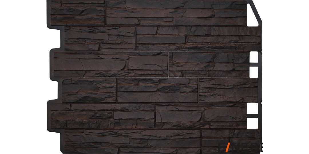 Фасадные панели (цокольный сайдинг) Fineber Дачный коллекция скол Темно-коричневый с 3D эффектом