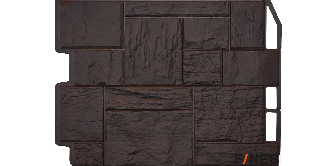 Фасадные панели (цокольный сайдинг) Fineber Дачный коллекция туф Темно-коричневый с 3D эффектом