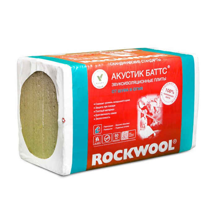 Утеплитель Rockwool (Роквул), Акустик Баттс 50мм (плотность 50 кг/м3)