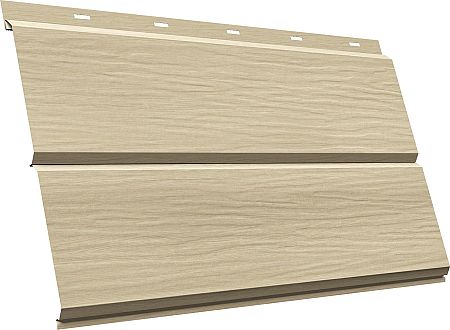 Металлический сайдинг (металлосайдинг) Grand Line - ЭкоБрус 3D 0,45 Принт Элит с пленкой Молочное дерево TwinColor