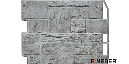 Фасадные панели (цокольный сайдинг) Fineber коллекция туф Светло-серый с 3D эффектом