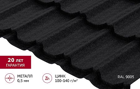 Металлочерепица Grand Line Квинта плюс 0,5 Drap RAL 9005 Черный