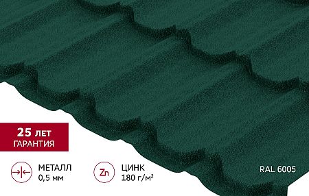 Металлочерепица Grand Line Квинта плюс Satin Matt 0,5 RAL 6005 Зеленый мох