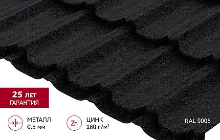 Металлочерепица Grand Line Квинта плюс Satin Matt 0,5 RAL 9005 Черный
